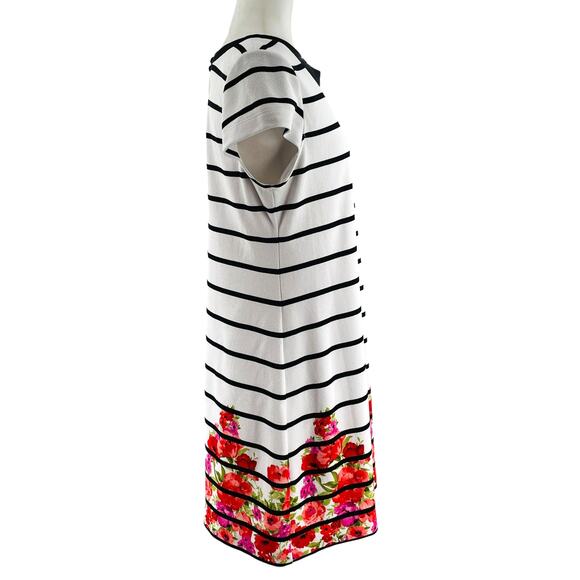 Jessica Simpson White Black Stripes Pink Floral Short Sleeve Shift Dress Plus 14 - Picture 4 of 14